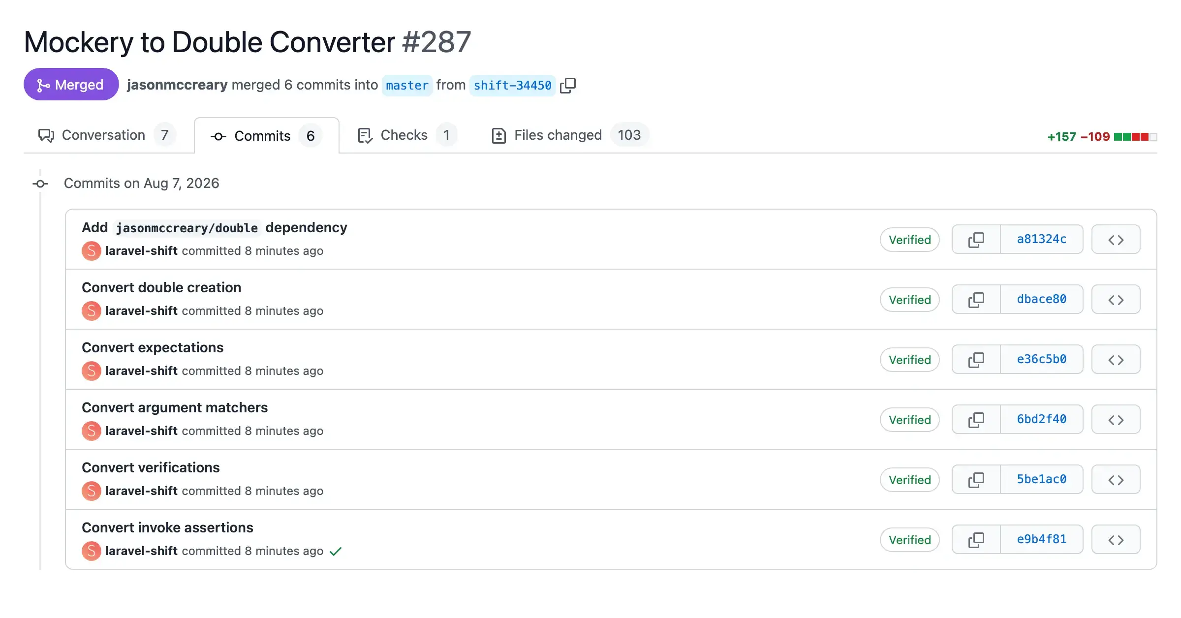 Screenshot of a pull request with automated changes from the Double Converter